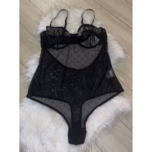 INC International Concepts Sheer Logo Print Thong Bodysuit Teddy UW Womens XL